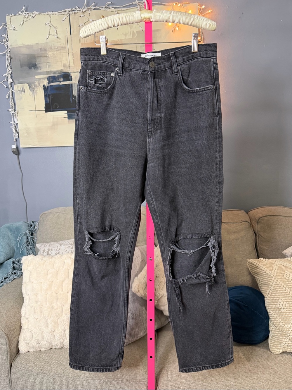 Reformation Cynthia High Rise Straight Jeans size 29 in Lagoon Destroyed